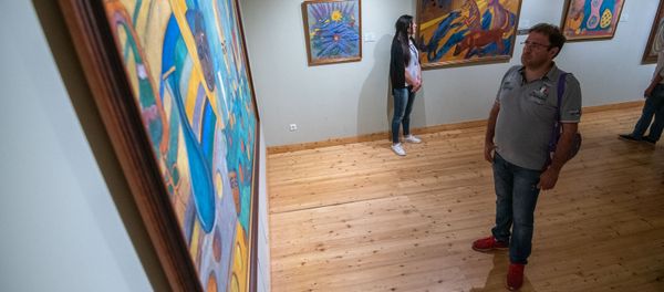 Посетитель у картины в Доме-музее Мартироса Сарьяна в рамках акции Ночь в музее Посетитель у картины в Доме-музее Мартироса Сарьяна в рамках акции Ночь в музее - Sputnik Армения