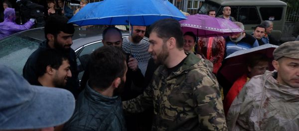 Давид Санасарян перед зданием суда общей юрисдикции столичных административных районов Аван и Нор Норк (20 мая 2019). Еревaн - Sputnik Արմենիա