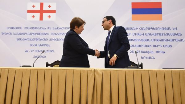 Вице-премьеры Армении и Грузии Тигран Авинян и Мая Цкитишвили подписали протокол по итогам X заседания межправительственной комиссии по торгово-экономическому сотрудничеству (27 июня 2019). Еревaн - Sputnik Армения