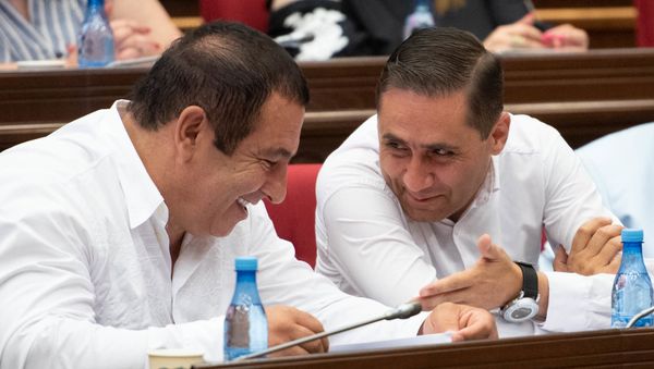 Руководитель и секретарь фракции Процветающая Армения Гагик Царукян и Арман Абовян на внеочередном заседании парламента (9 июля 2019). Еревaн - Sputnik Արմենիա