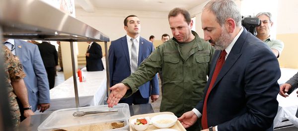 Премьер-министр Никол Пашинян в сопровождении министра обороны Давида Тонояна и начальника генштаба ВС Артака Давтяна посетил воинскую часть (19 июля 2019). Армавир Премьер-министр Никол Пашинян в сопровождении министра обороны Давида Тонояна и начальника генштаба ВС Артака Давтяна посетил воинскую часть (19 июля 2019). Армавир - Sputnik Армения