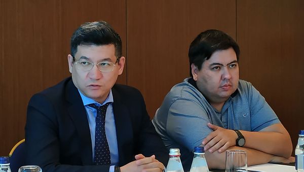 Зам.начальника управления кредитных рисков ЕАБР Данияр Абеуов (справа) и зам.председателя правления ЕАБР Амангельды Исенов - Sputnik Армения