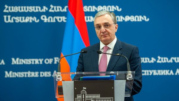 Министр иностранных дел Армении Зограб Мнацаканян во время пресс-конференции с главой МИД Уругвая (14 августа 2019). Еревaн - Sputnik Армения