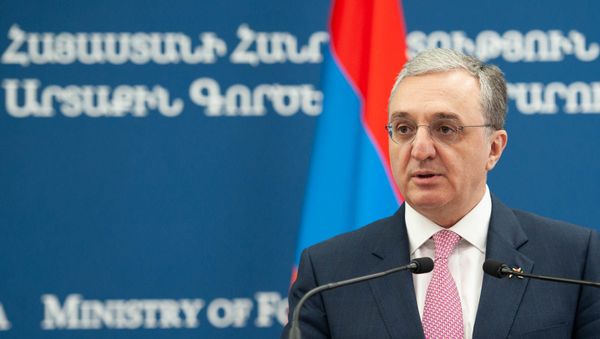 Министр иностранных дел Армении Зограб Мнацаканян во время пресс-конференции с главой МИД Уругвая (14 августа 2019). Еревaн - Sputnik Армения