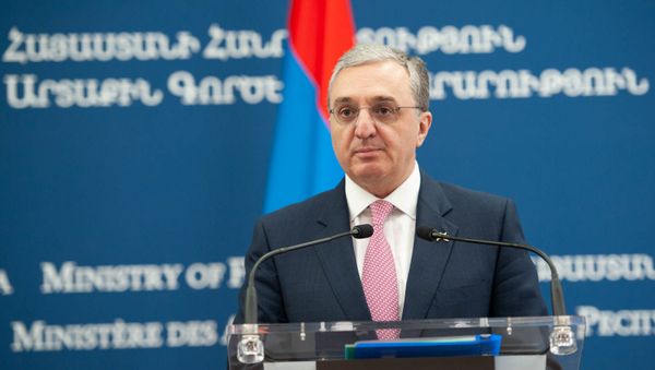 Министр иностранных дел Армении Зограб Мнацаканян во время пресс-конференции с главой МИД Уругвая (14 августа 2019). Еревaн - Sputnik Армения