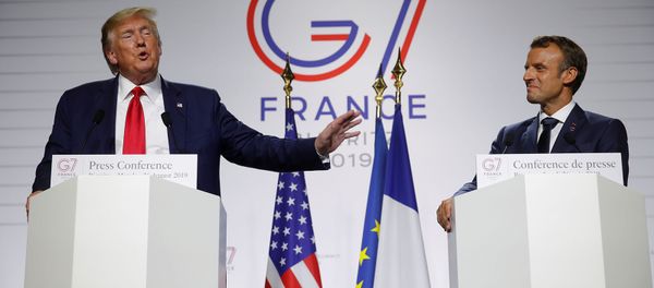 Президенты США и Франции Дональд Трамп и Эммануэль Макрон во время совместной пресс-конференции по итогам саммита G7 (26 августа 2019). Биарриц, Франция - Sputnik Армения