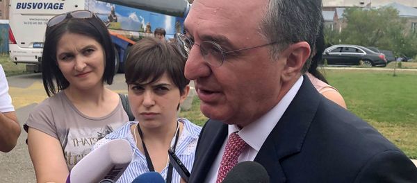 Министр иностранных дел Зограб Мнацаканян ответил на вопросы журналистов перед встречей с участниками ежегодного совещания руководителей центрального аппарата МИД и глав органов дипслужбы Армении в зарубежных странах (30 августа 2019). Гюмри - Sputnik Արմենիա
