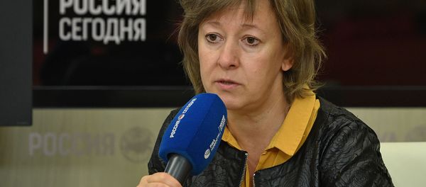 Министр торговли ЕЭК Вероника Никишина во время видеомоста Москвa - Еревaн - Бишкек - Нур-Султан (16 сентября 2019). Москвa - Sputnik Армения