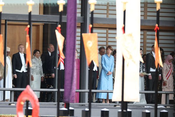 Президент Армении Армен Саркисян с супругой Нунэ Саркисян на торжественной церемонии интронизации императора Японии (22 октября 2019). Токио - Sputnik Армения