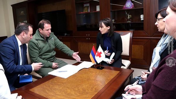 Министр обороны Давид Тоноян принял делегацию МККК во главе с председателем Клэр Мейтро (10 декабря 2019). Еревaн - Sputnik Արմենիա