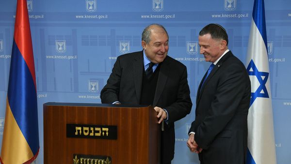 Встреча президента Армении Армена Саркисяна и председателя Кнессет Израиля Юлия Эдейштейна (23 января 2020). Иерусалим - Sputnik Армения