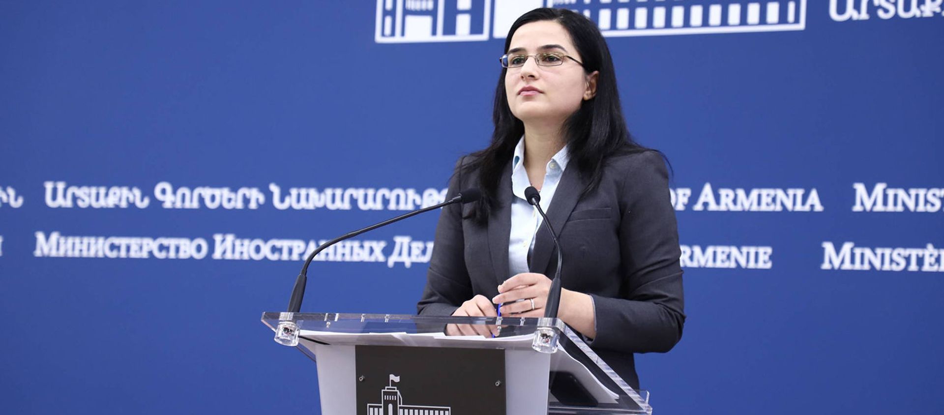 Пресс-конференция спикера МИД Армении Анны Нагдалян Пресс-конференция спикера МИД Армении Анны Нагдалян - Sputnik Армения, 1920, 02.06.2021