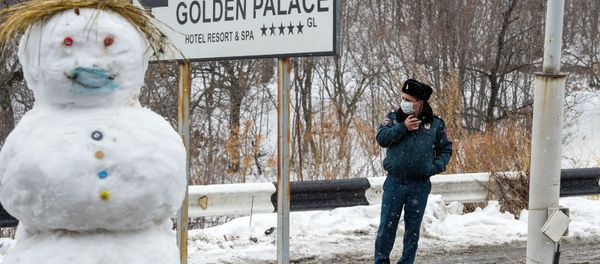 Полицейский на закрытом перекрестке, ведущим к отелю Golden Palace (1 марта 2020). Цахкадзор Полицейский на закрытом перекрестке, ведущим к отелю Golden Palace (1 марта 2020). Цахкадзор - Sputnik Армения