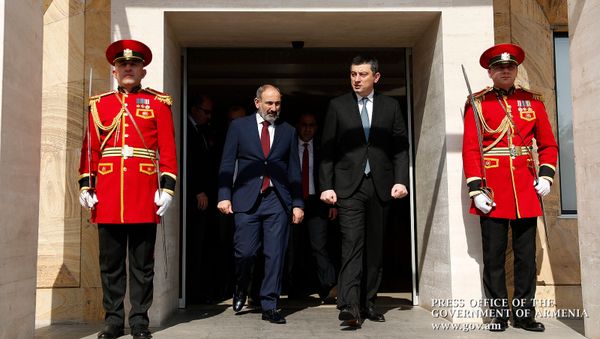 Премьер-министры Армении и Грузии Никол Пашинян и Григорий Гахария после совместного заявления для прессы (3 марта 2020). Тбилиси - Sputnik Армения