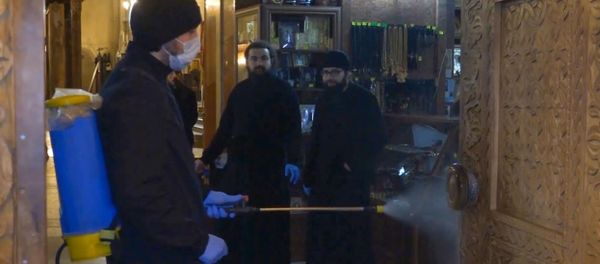 В главном православном соборе Грузии - Самеба, провели дезинфекцию против коронавируса - Sputnik Армения