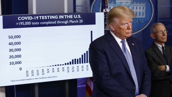 Президент Дональд Трамп на брифинге по коронавирусу в Белом доме (21 марта 2020). Вашингтон - Sputnik Армения