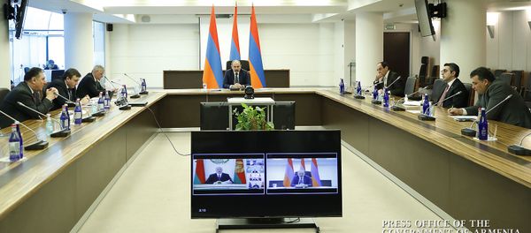 Премьер-министр Никол Пашинян в режиме видеоконференции принял участие в рабочей встрече членов ЕАЭС (14 апреля 2020). Еревaн - Sputnik Արմենիա