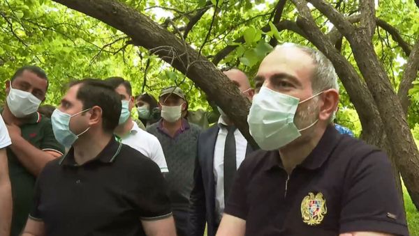Премьер-министр Никол Пашинян в деревне Кахцрашен обсуждает с жителями проблемы земледелия (23 мая 2020). - Sputnik Армения