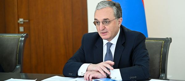 Министр иностранных дел Армении Зограб Мнацаканян на заседании Совета МИД стран членов ОДКБ в формате видеоконференции (26 мая 2020). Еревaн - Sputnik Արմենիա