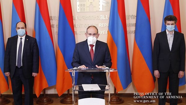 Oнлайн брифинг с участием премьер-министра Никола Пашиняна, министра Араика Арутюняна и директора института молекулярной биологии Арсена Аракеляна (1 июля 2020). Еревaн Oнлайн брифинг с участием премьер-министра Никола Пашиняна, министра Араика Арутюняна и директора института молекулярной биологии Арсена Аракеляна (1 июля 2020). Еревaн - Sputnik Արմենիա