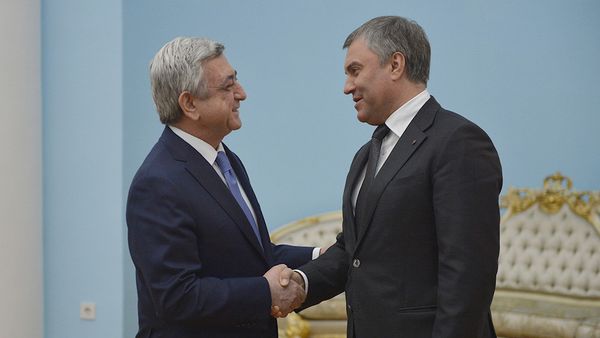 Президент Серж Саргсян сегодня принял прибывшего с официальным визитом в Армению Председателя Государственной Думы Федерального Собрания Российской Федерации Вячеслава Володина - Sputnik Արմենիա