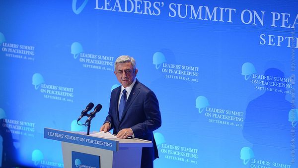 Президент Армении Серж Саргсян на саммите по миротворчеству в Нью-Йорке, в рамках ООН - Sputnik Армения