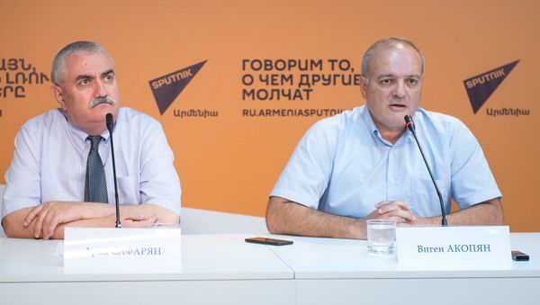 Видеомост по итогам встречи президентов Армении и России. Арам Сафарян и Виген Акопян - Sputnik Արմենիա